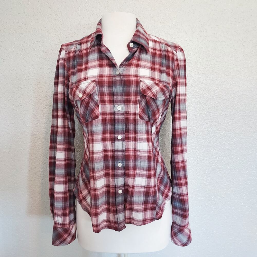 Lucky Brand Red Plaid Long Sleeve Button Down Size M